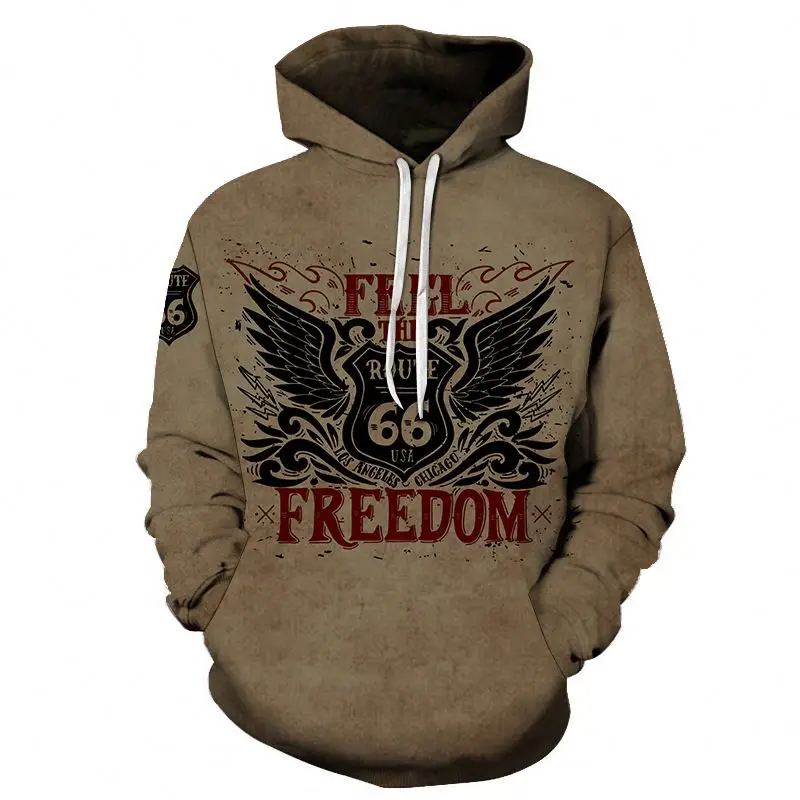 Хит продаж, новинка, минизавод по сегодняшний день 3D с буквенным принтом и рисунком крыльев покроя Топ Толстовка маршрут 66 Мужская толстовка пользовательских капюшоне