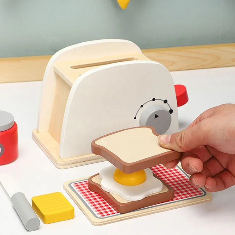 wooden Pretend Play Kitchen Toys Cooking Bread Machine Coffee Machine Mixer Education Toys