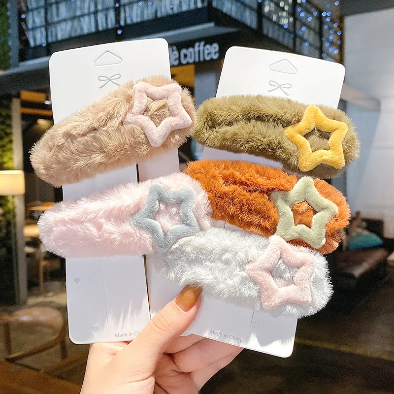 Shuoyang factory South Korea Autumn and winter plush hairpin back of the head BB clip girls fringe clip hair clip headdress