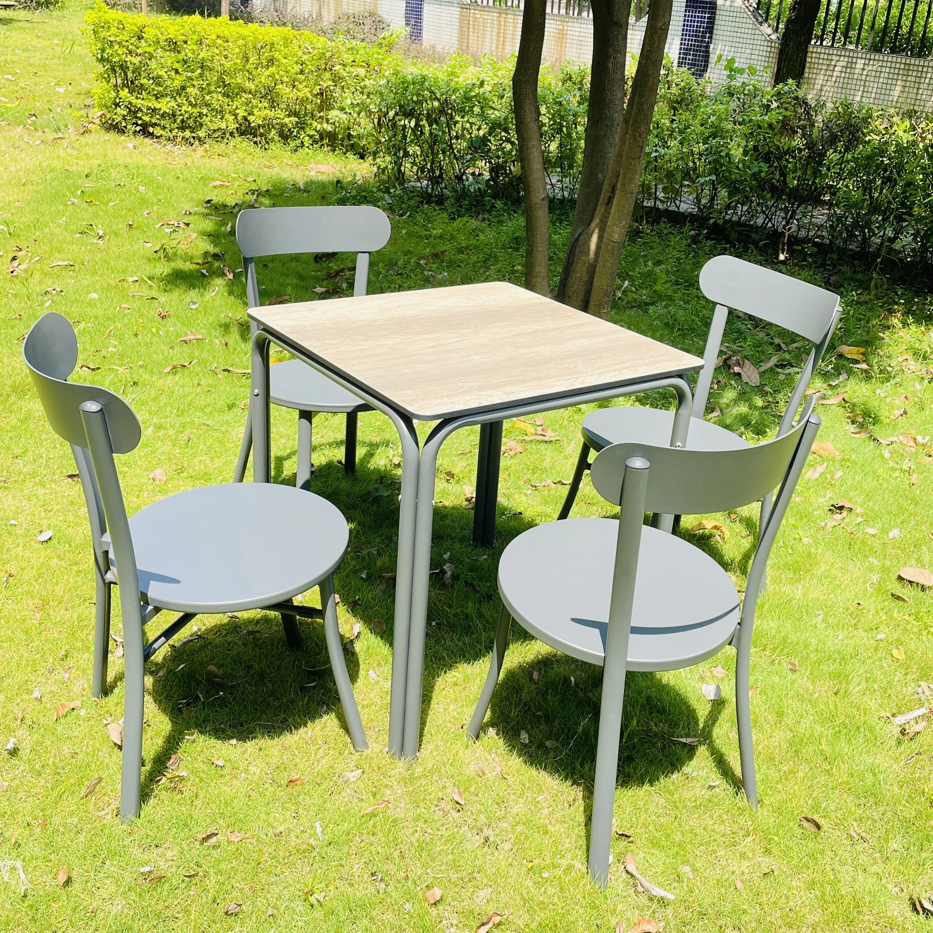 Outdoor Furniture Manufacturer Aluminium Square Table Patio Garden Restaurant Hotel Bistro Waterproof Dining Table With HPL Top