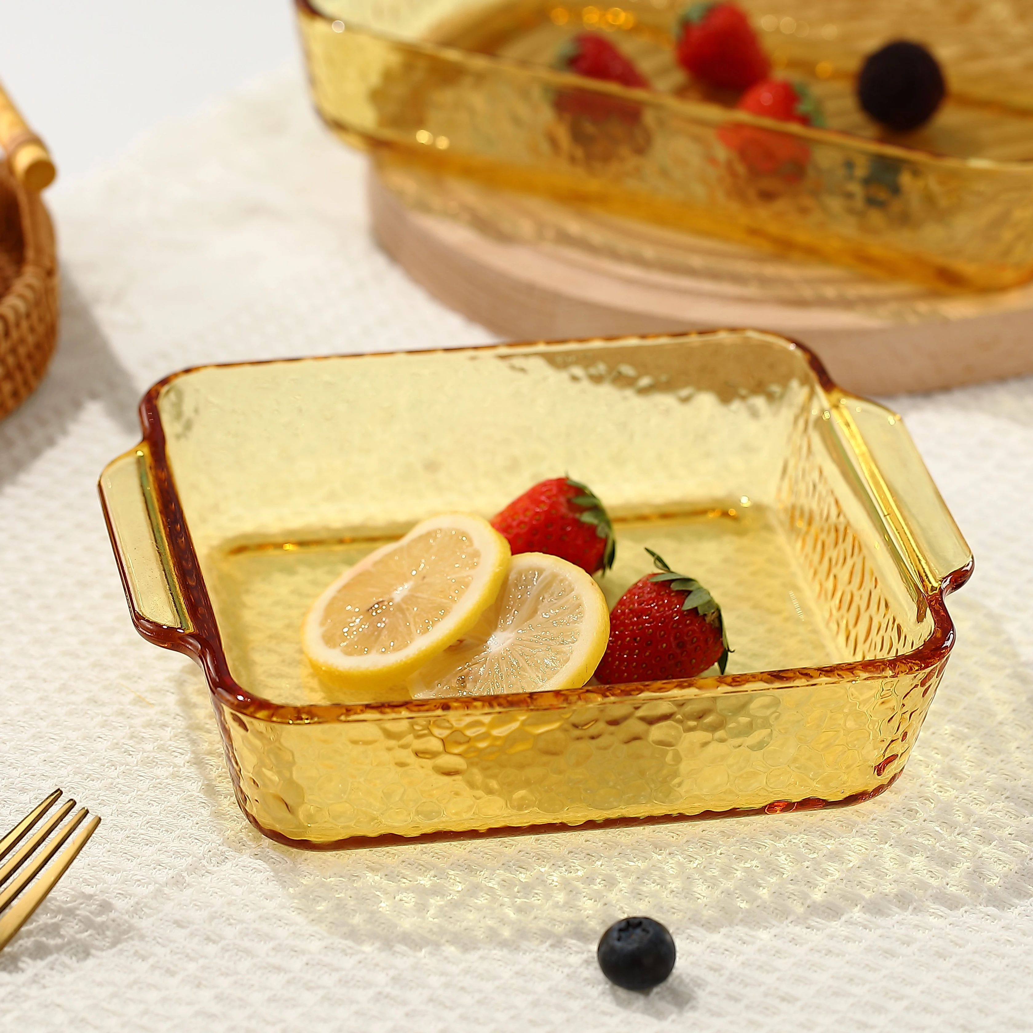 830ml Colorful Classic Glass Charger Plate Square Amber with round Dining Dishes for Parties or Hotels Soup and Dinner Plates