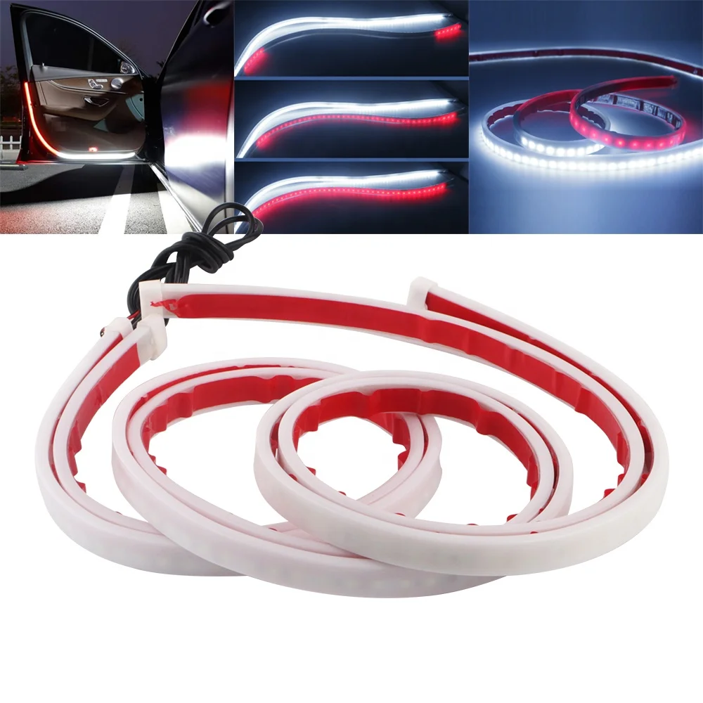 Car Door Opening Warning Led Lights Welcome Decor Lamp Strip Anti Rear-end Collision Safety Universal White Red Strobe Car Light
