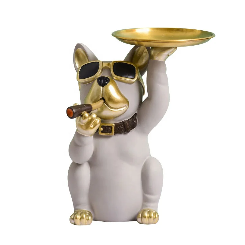 Украшения для домашнего хранения в гостиную, полимерные поделки, статуя французского бульдога, полимерные украшения, скульптура собаки, Подарочный поднос для домашнего декора