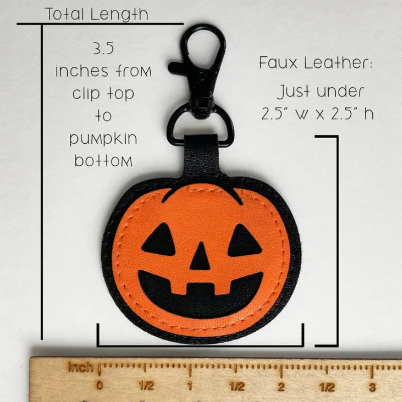 Double-sided Pumpkin Keychain Halloween Leather Keychain PU Leather Halloween Pumpkin Bat Keychain Key Ring Gift for Him