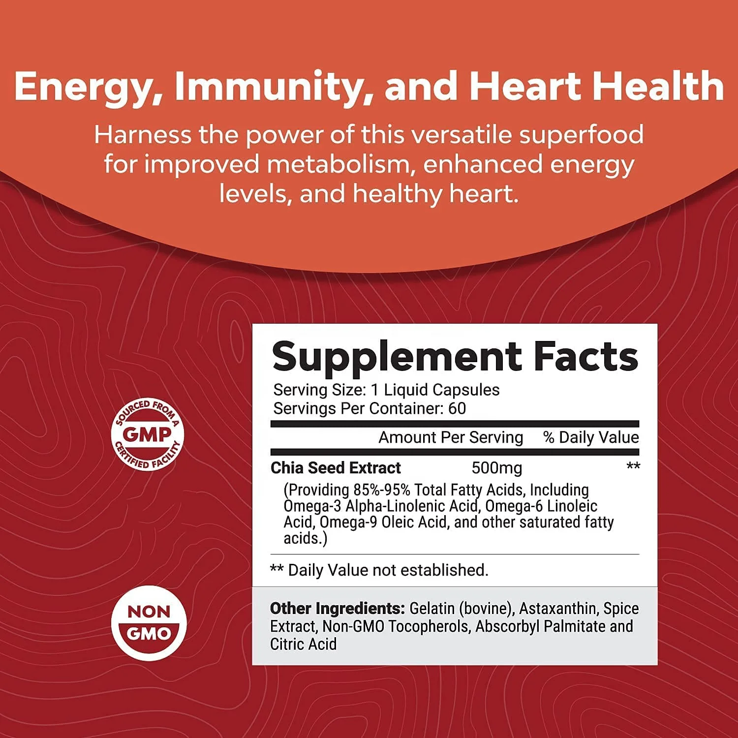 Hot selling Heart Improve Chia Seed Oil Softgels Soft Gels Capsules OEM 60 Capsules Chia Seed Oil Capsules