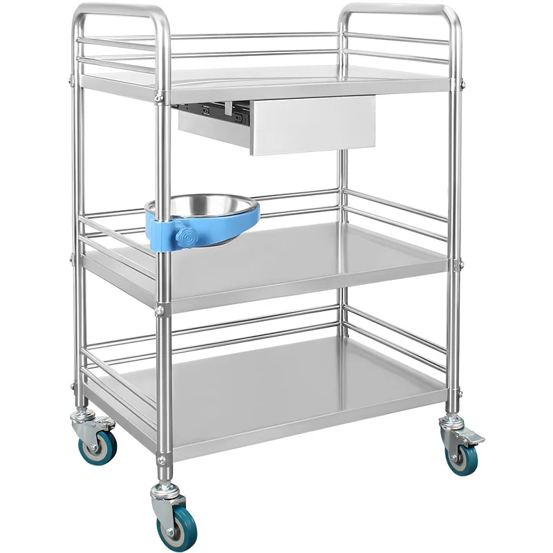 2-layer stainless steel hospital trolley nurse cart for dental clinic home use