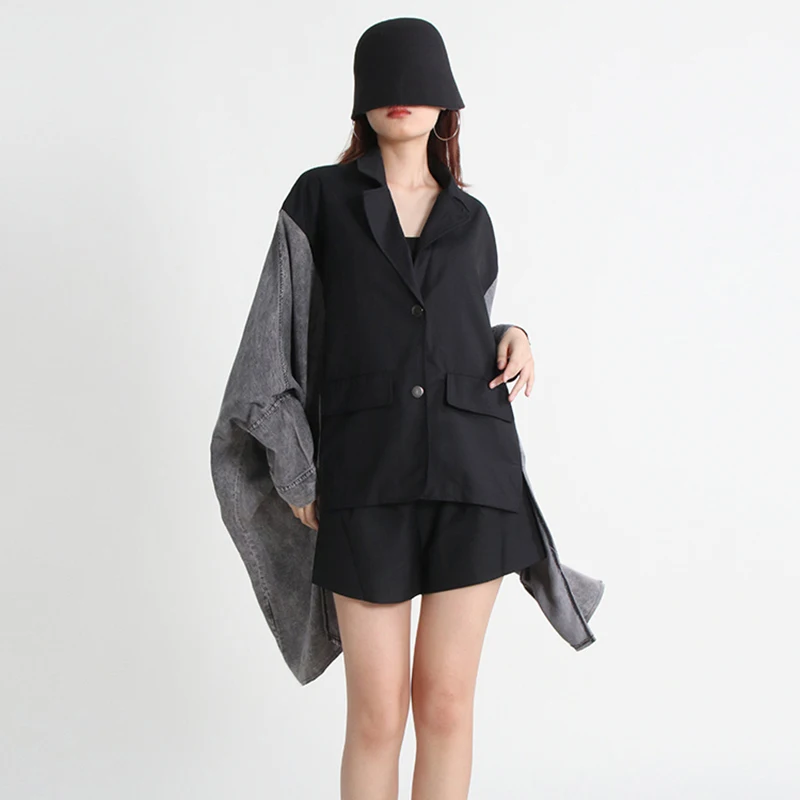 TWOTWINSTYLE Lapel Batwing Sleeve Patchwork Single Breasted Bat Sleeve Jackets For Women 2023