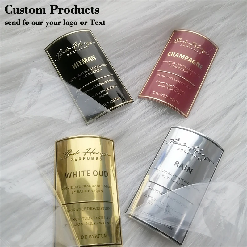 Custom self adhesive metal logo matte gold embossed stickers perfume bottle labels