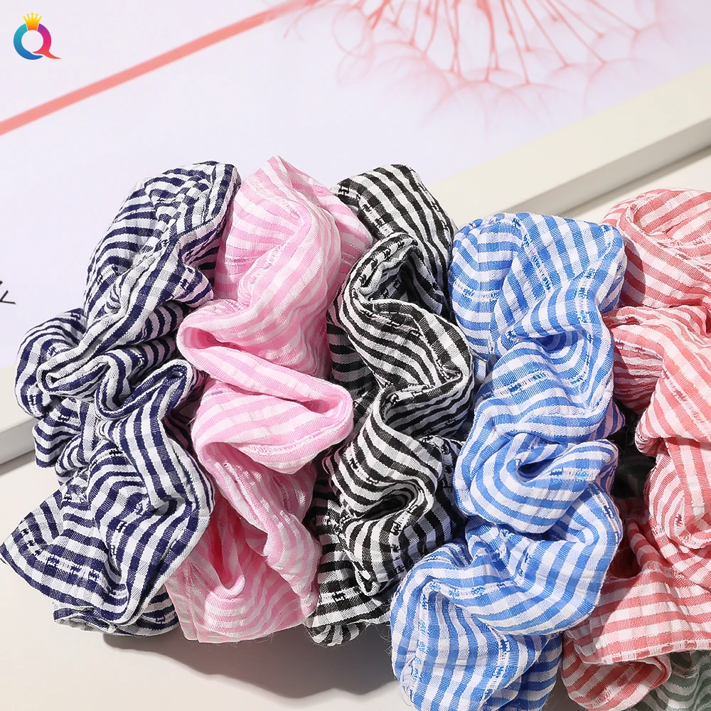 QIYUE High Grade Striped Elastic Hair Ties Korean Custom Large Fancy Hair Scrunchies