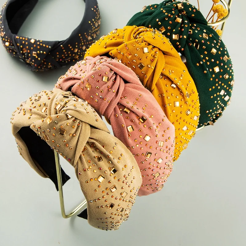 Wholesale Luxury Knot Jewelled Headbands Women Bride Knotted Pearl Wedding Baroque Designer Rhinestone Headband