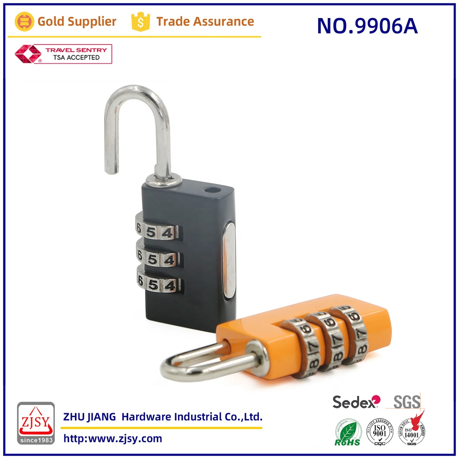 9906A Mini Compact Security Luggage Lock Zinc Alloy 3-Digit Combination Code Backpack Padlock