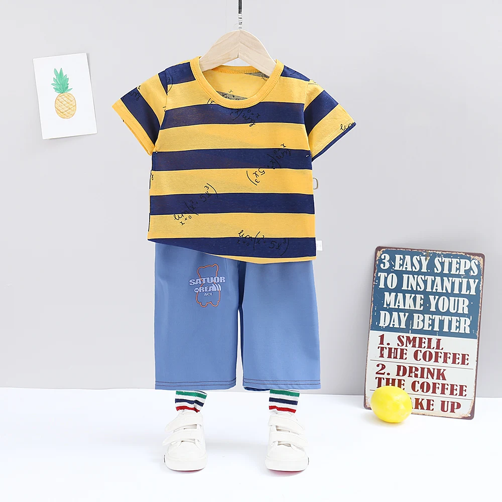 Factory direct sell School students Summers Clothing Set Boy Clothes Kids Short Sleeves  Carton Print Shirt