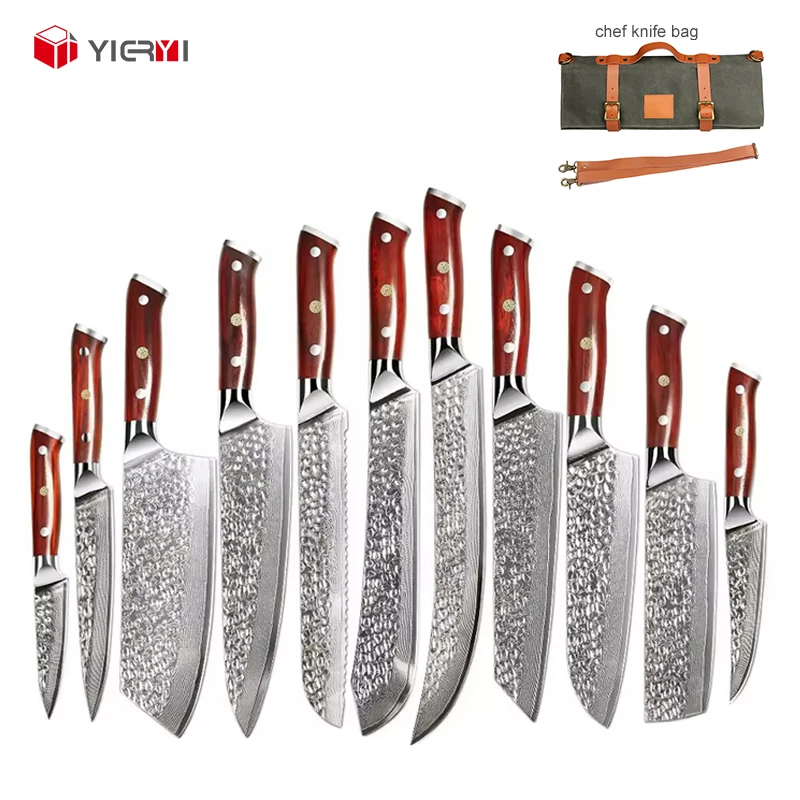 11 PCS Professional Handmade Kitchen Damascus Chef Knife Set Japanese Santuku Kritsuke Knives Nakiri Carving Slaughter Knife