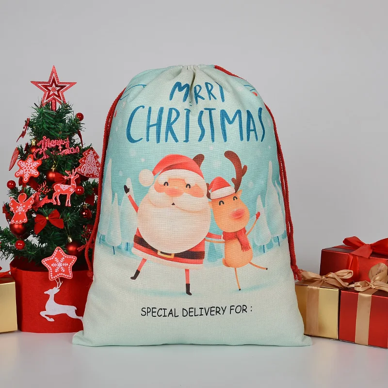Christmas tote beach bag canvas waterproof Drawstring Backpack Sports Gym HandBag for Women Men Children Large Size