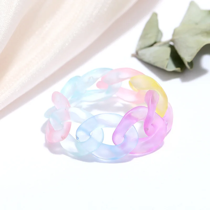 2021 New Design Green Resin Acrylic Link Chain Finger Ring Twisted Clear Leopard Printed