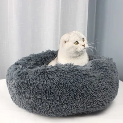 Wholesale custom soft pet cat bed house Removable round Fluffy Fur pet dog sofa bed