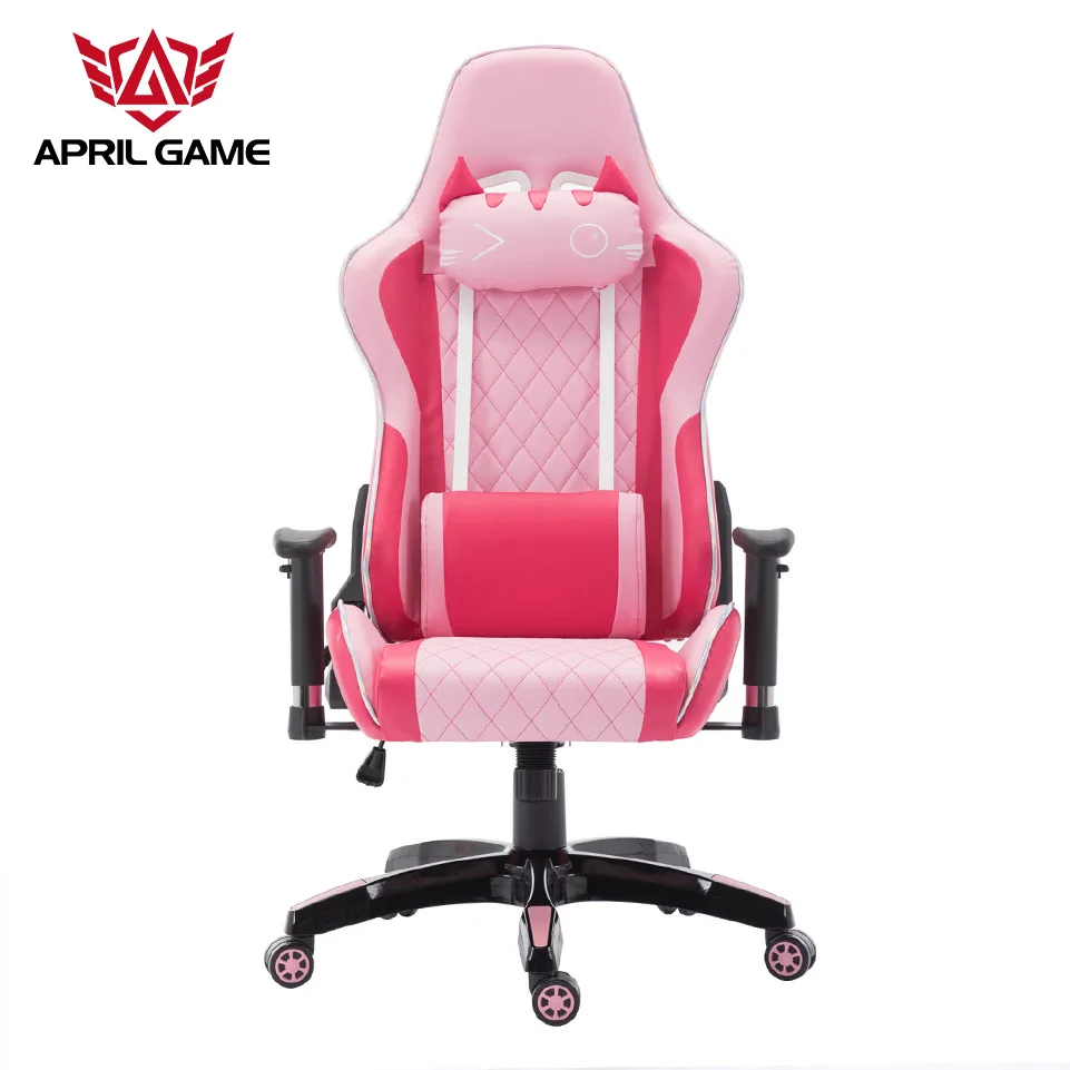 Современное компьютерное кресло с регулируемым подлокотником, розовое игровое кресло для девочек с подголовником