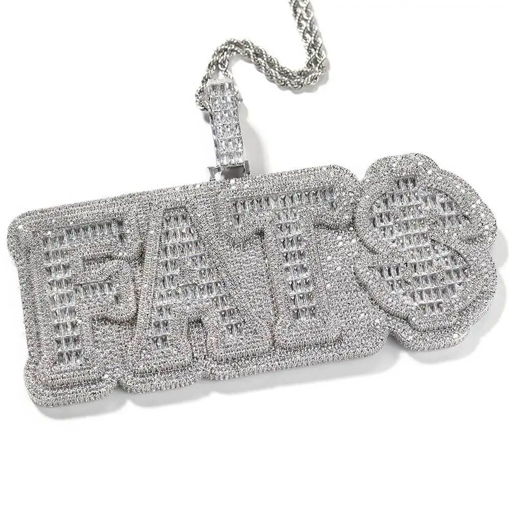 Hip Hop Custom Jewelry Name Pendant Necklace Iced Out Full Diamond CZ Custom Letters Logo Pendant for Men Women