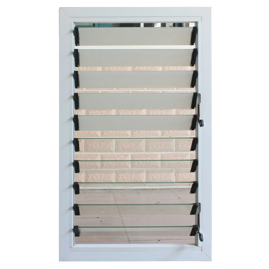 White louvre frame adjustable glass blade mirror louvre with security bar and fly screen