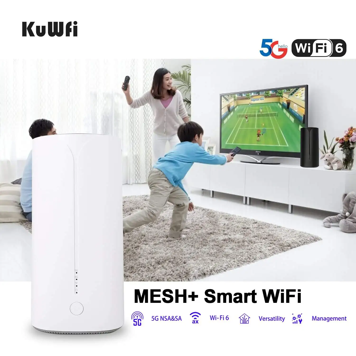 KuWfi wide wireless coverage 5g mesh wifi modem gigabit port dual band 1800Mbps WiFi6 5G router