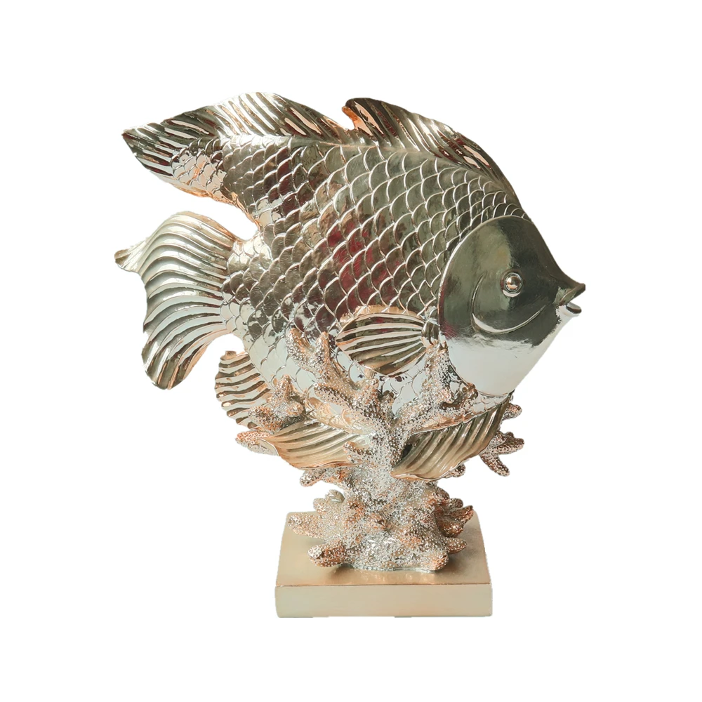 Antique Home Decoration Wholesale Wood Effect Resin Shark Figurine Nautical Beach Decor Polyresin Shark Statue with Metal Base