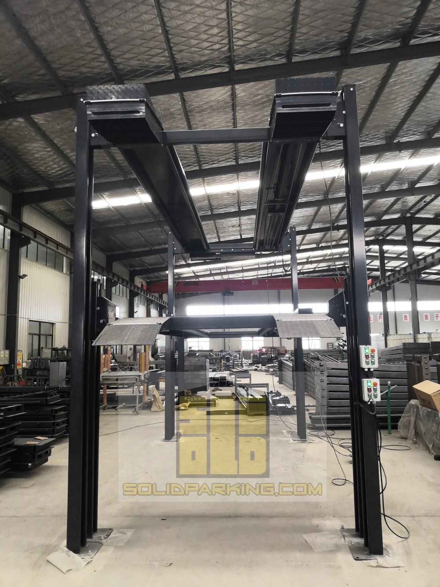 Most popular space saving 3 cars Four post 3 Floors 3 Stacking car lifter parking For Car garage workshop equipment