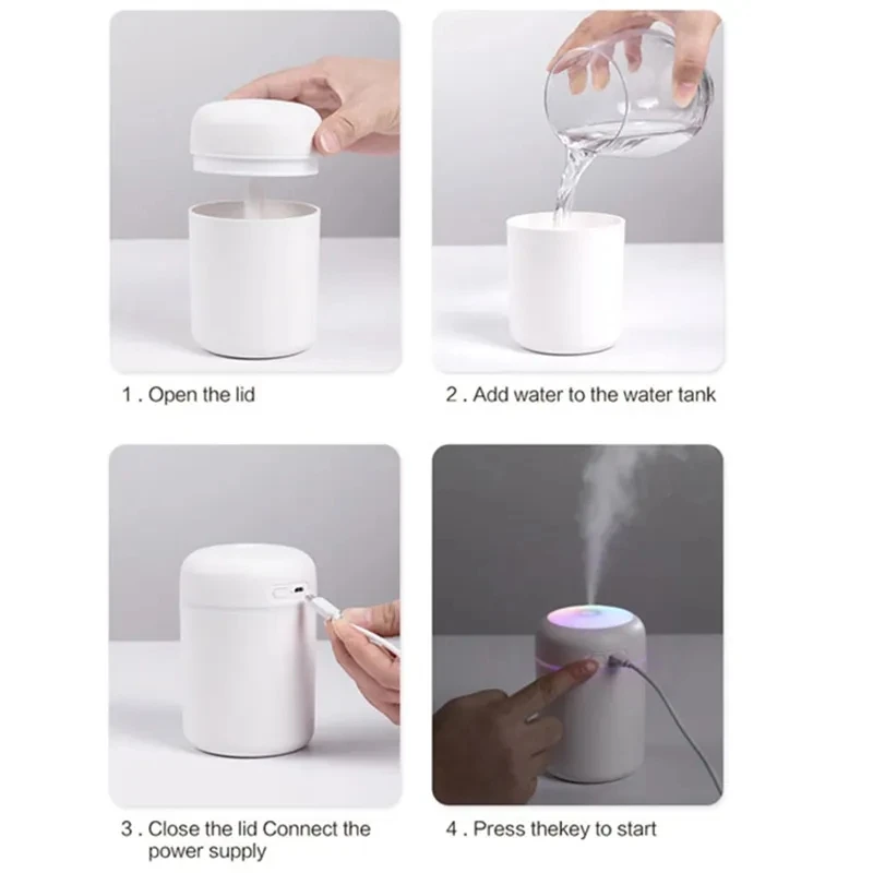 Cup Aroma Oil Diffuser Mist Maker Air Purifier Night Light Car Home Sprayer Household Office 300ml Humidifier Portable USB Color