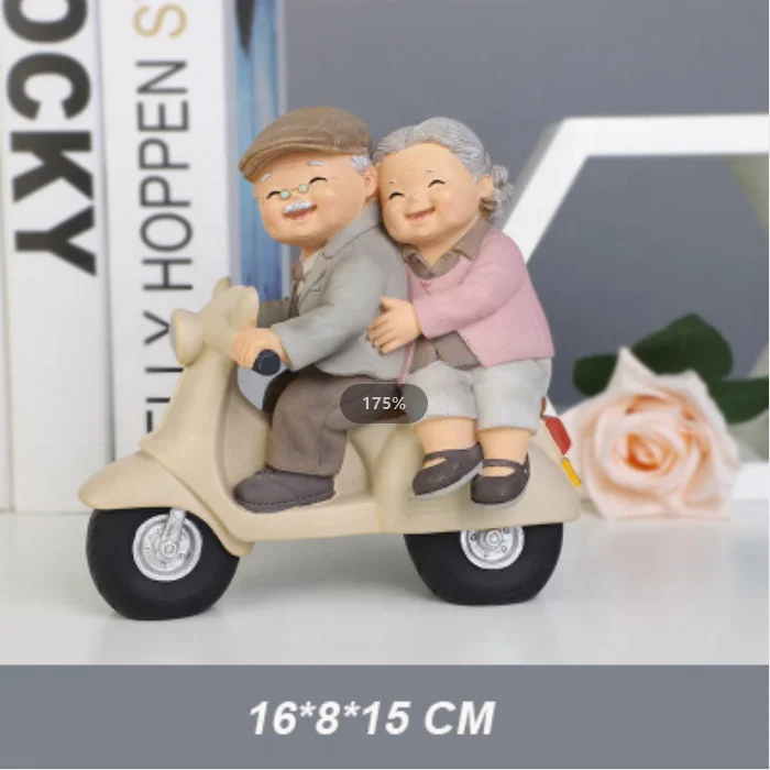 Biumart Elderly Couple Night Light Loving Home Decor Ornament Craft Resin Doll For Wedding Anniversary