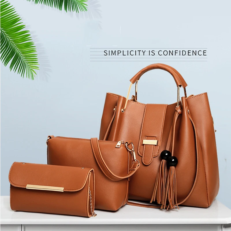Комплект Bolso 3 шт. большая повседневная женская сумка-тоут кожаный женский брендовый мессенджер на плечо комплект женских