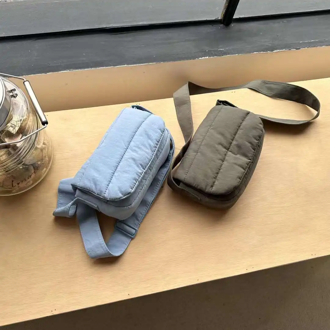 Singapore trendy nylon crossbody bag single shoulder small square bag casual lightweight puffer small sling bags for women
