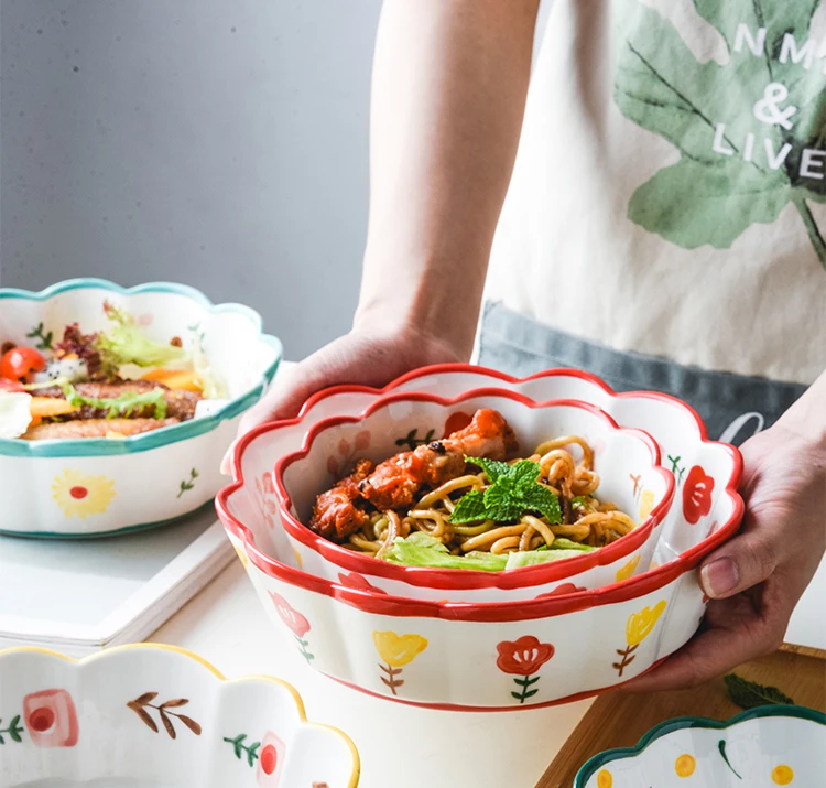 Creativity farmhouse style under-glaze pasta soup salad porcelain tableware ceramic bowl for dessert souffle and cake dishes