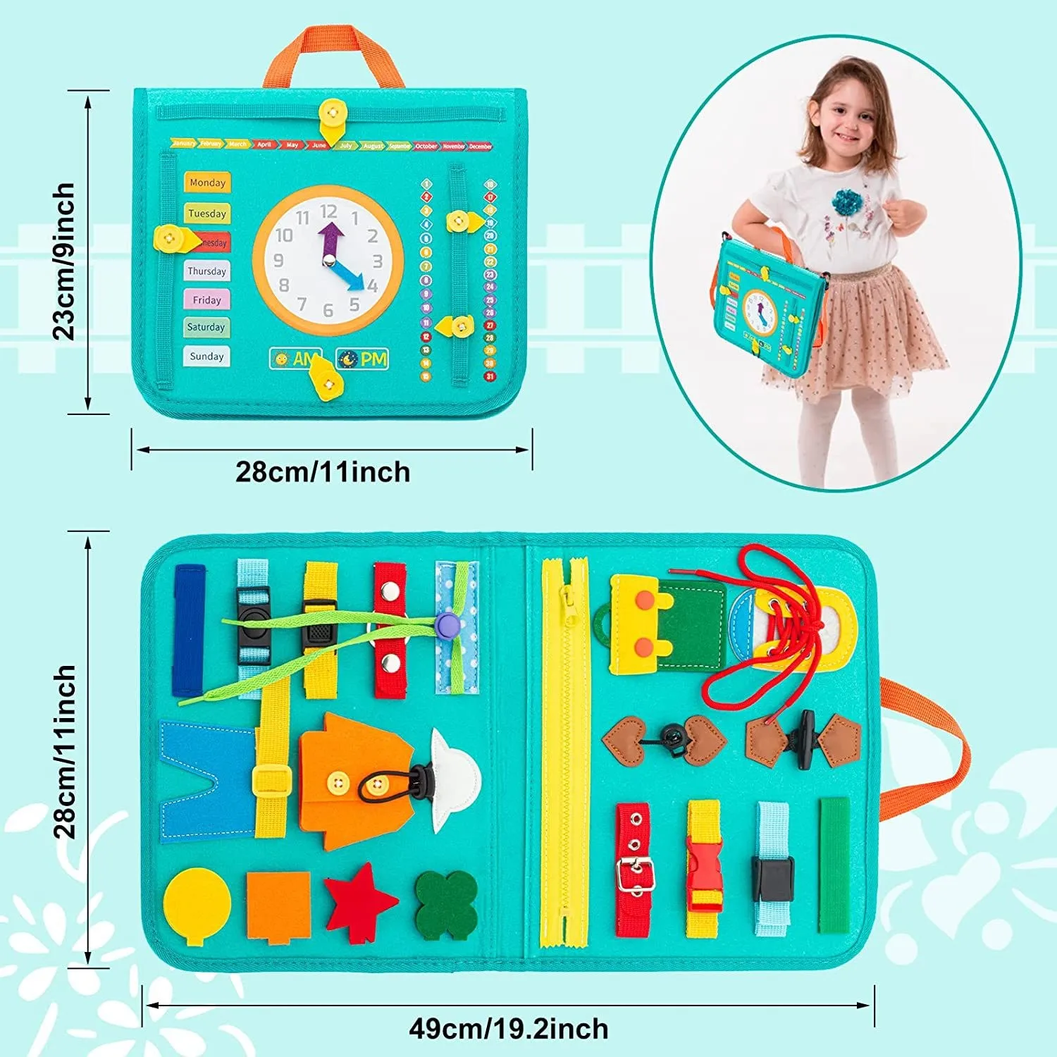 Montessori Toys Kids Busy Board Buckle Felt Portable Bag Baby Zip Button Lace Up Ability Training learning Kids Sensory Toys