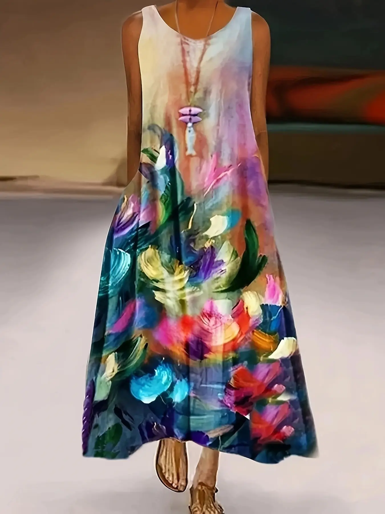 W4053 Wholesale Best Selling Plus Size Loose Sleeveless Long Robe Casual Maxi Dress Fat Women Summer Dresses