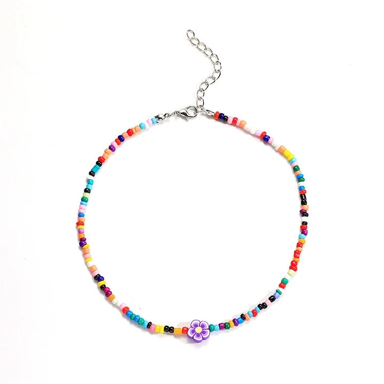 QW-150 Wholesale Fashion Bohemia Short Neck Jewelry Women Seed Beads Papaya Lemon Flower Polymer Clay Choker Necklace