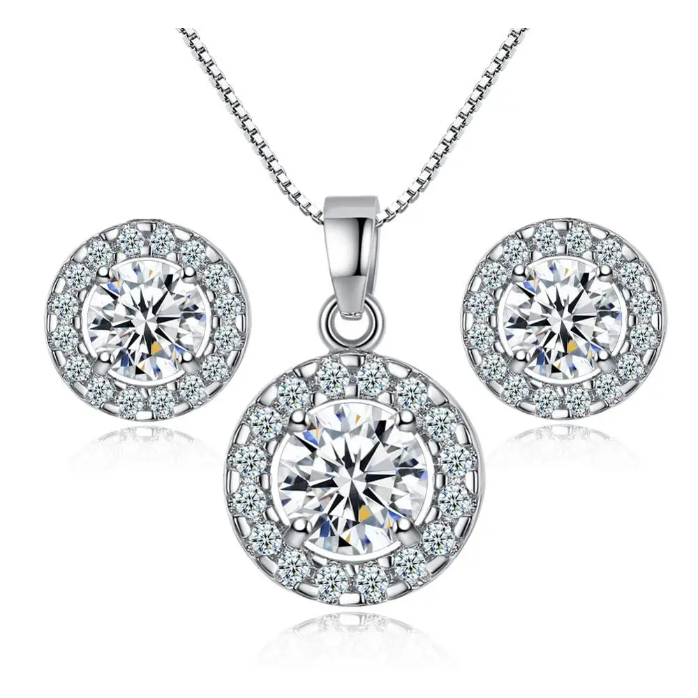 WLN14E78 AAA round Cubic Zircon jewelry set Fashion Earrings Pendant Necklace Jewelry Set