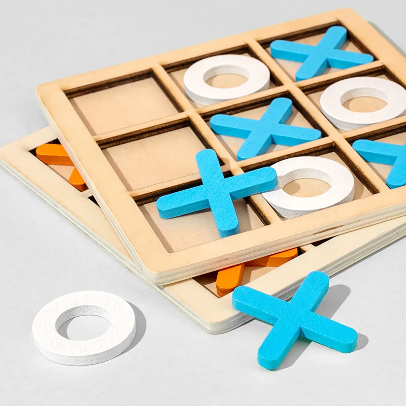 Веселая настольная деревянная шахматная доска Tic Tac Toe Набор детских игрушек для обучения логическому мышлению