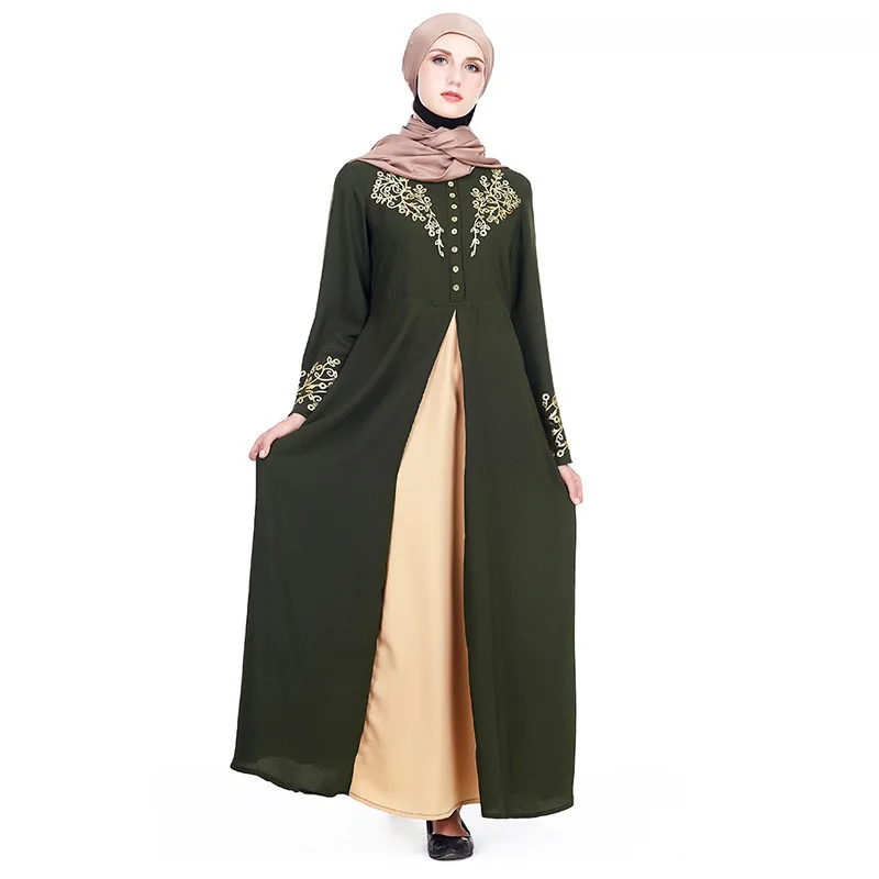 2022 Muslim Dubai Arabian robe fashion hot gold print Middle East dresses