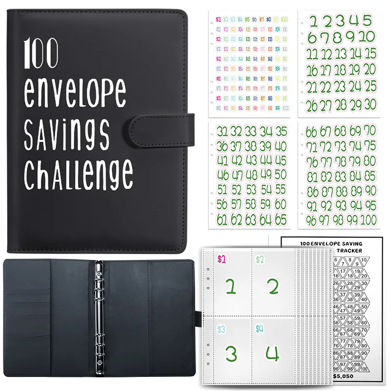 Marble style 100 envelope savings challenge binder for money saving planner with three trackers