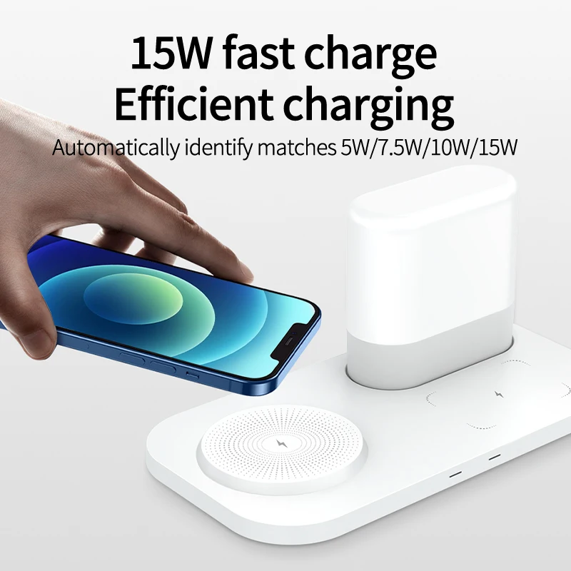 3 in 1 LED Nightlight Wireless Charging Station 15W Mobile Phone Fast Charger for AirPods Wireless Charging Lamp