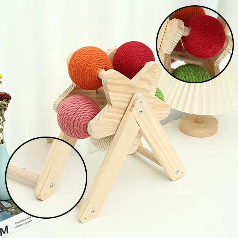 New wooden interesting five color wind fire wheel cat paw grinding pet supplies furniture for ornaments in Cat cage