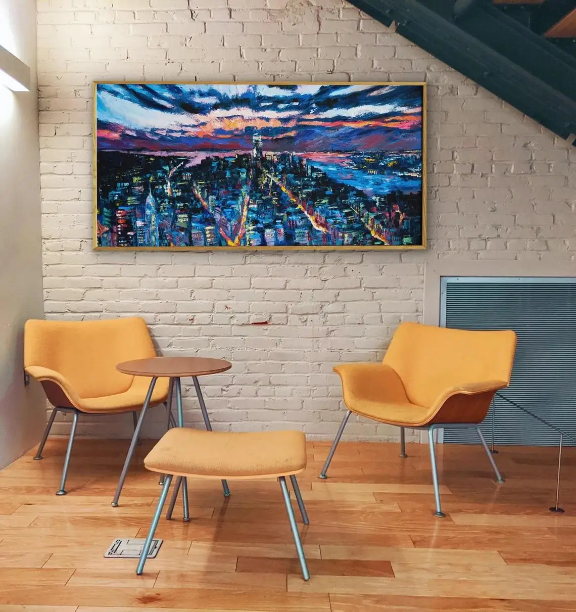New York City Oil Painting Canvas Night Cityscape Lights Wall Art Urban Skyline Panoramic NYC Home Decor Handmade