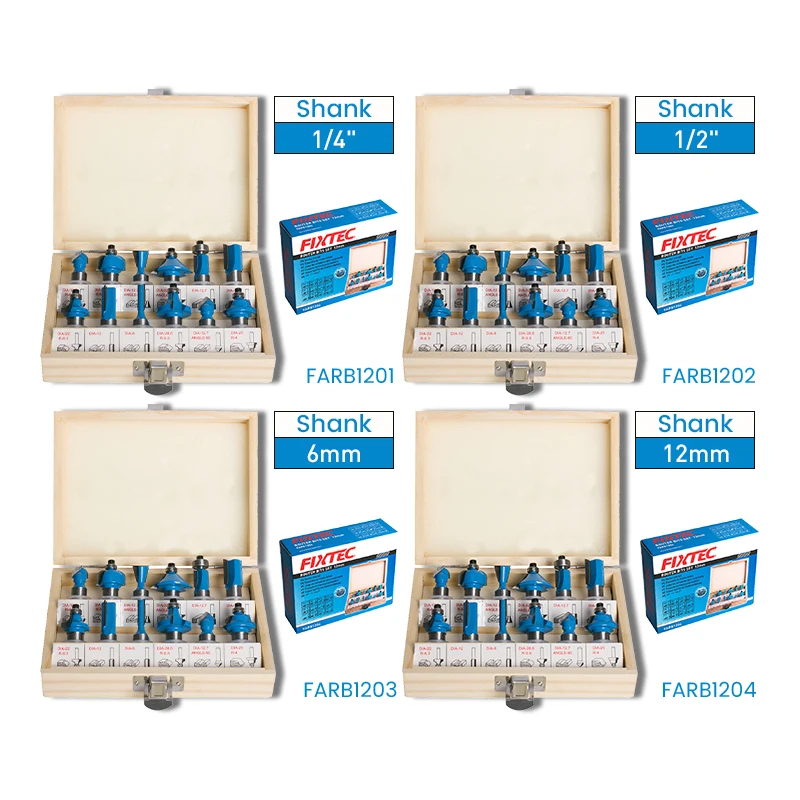 Комплект фрез для деревообработки FIXTEC хвостовик 1/4 дюйма 1/2 6 мм 12 шт.