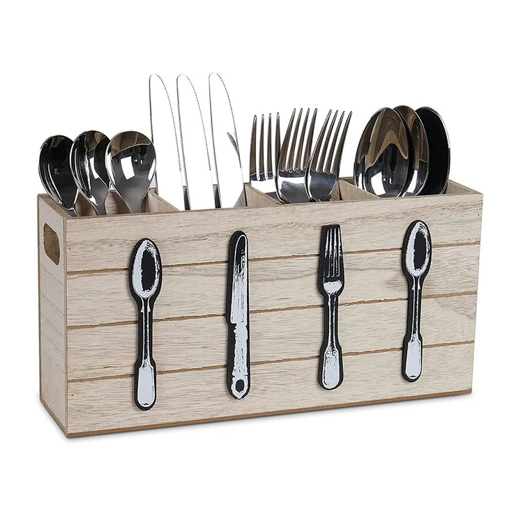 eco friendly wood cutlery box  wooden cutlery organiser stand for spoon knife fork spatula