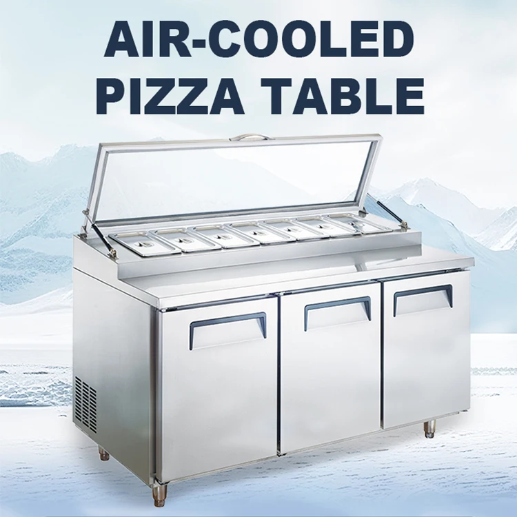 Air-Cooled Refrigerated Workbench Chiller Pizza Prep Table Pizza Preparation Counter Fridge Pizza Prep Table Refrigerator