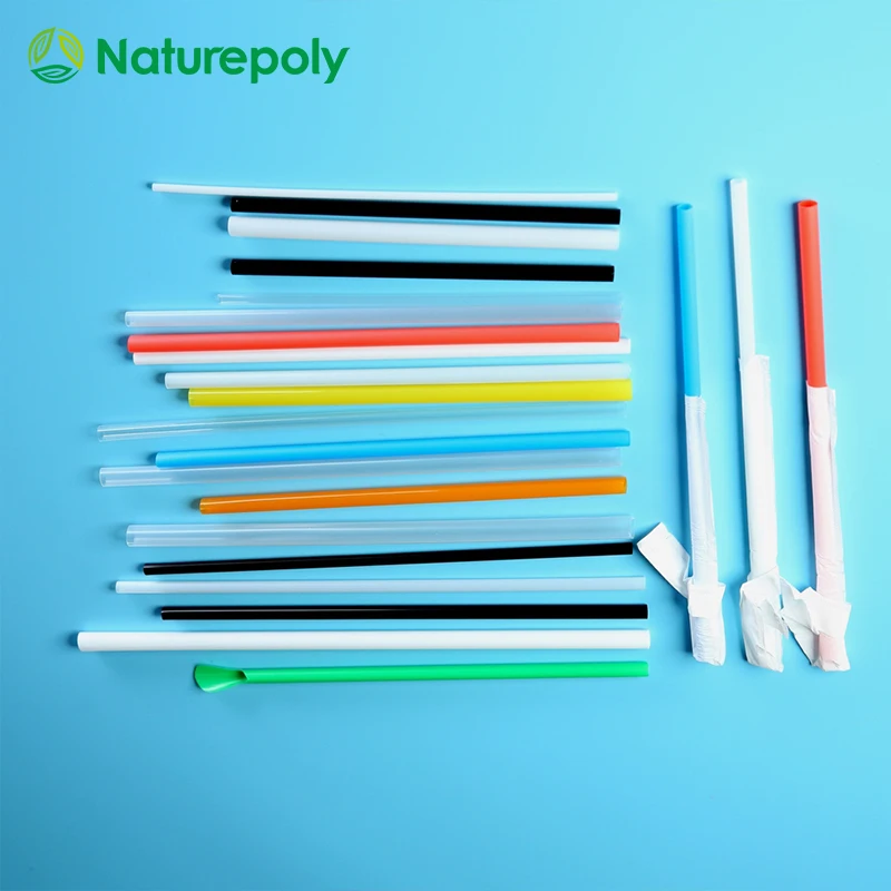 Customize 6 8 10 12mm Colored Disposable Compostable Straight Biodegradable PLA Drinking Plastic Straws with Paper Wrap