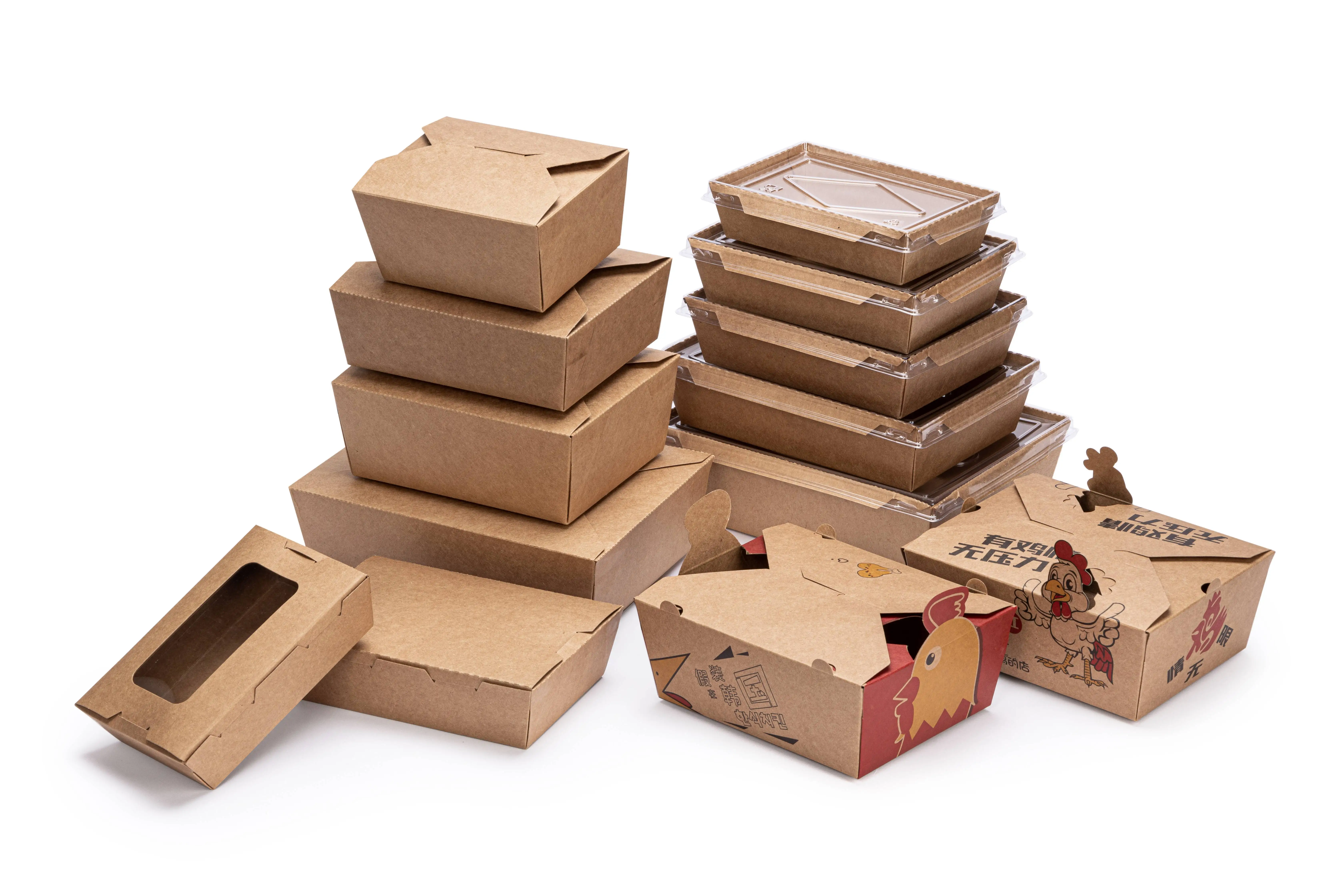 Recyclable materials China Wholesale Packaging Kraft Whiteboard Custom Logo Design Takeaway Disposable Food Paper Box