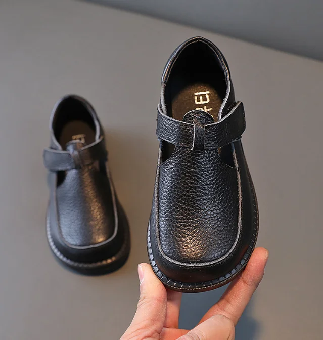 Small MOQ Girls And Boy School Uniform T-Bar Shoes Black Kids School Shoes In Stock