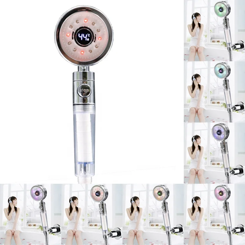 Temperature detectable universal water powered LED showerhead chrome 8008-A36T