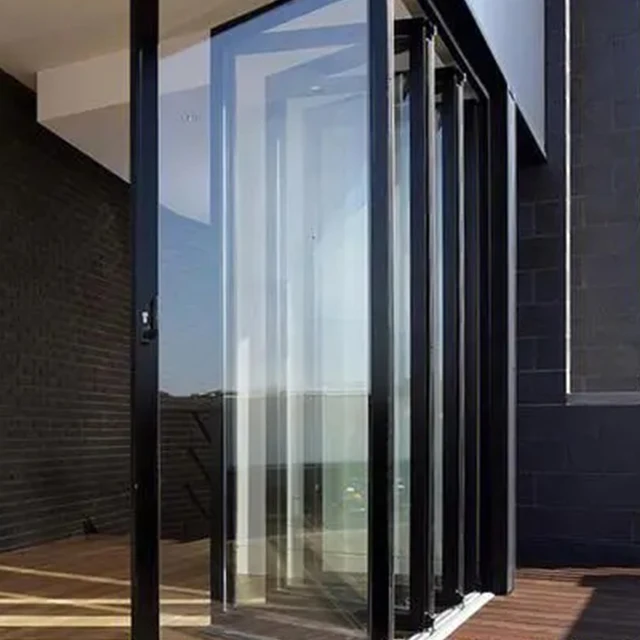 JBDhome Garden Curved Aluminium Bi-Folding Door, Outdoor Double Tempered Glass Vertical Folding Door