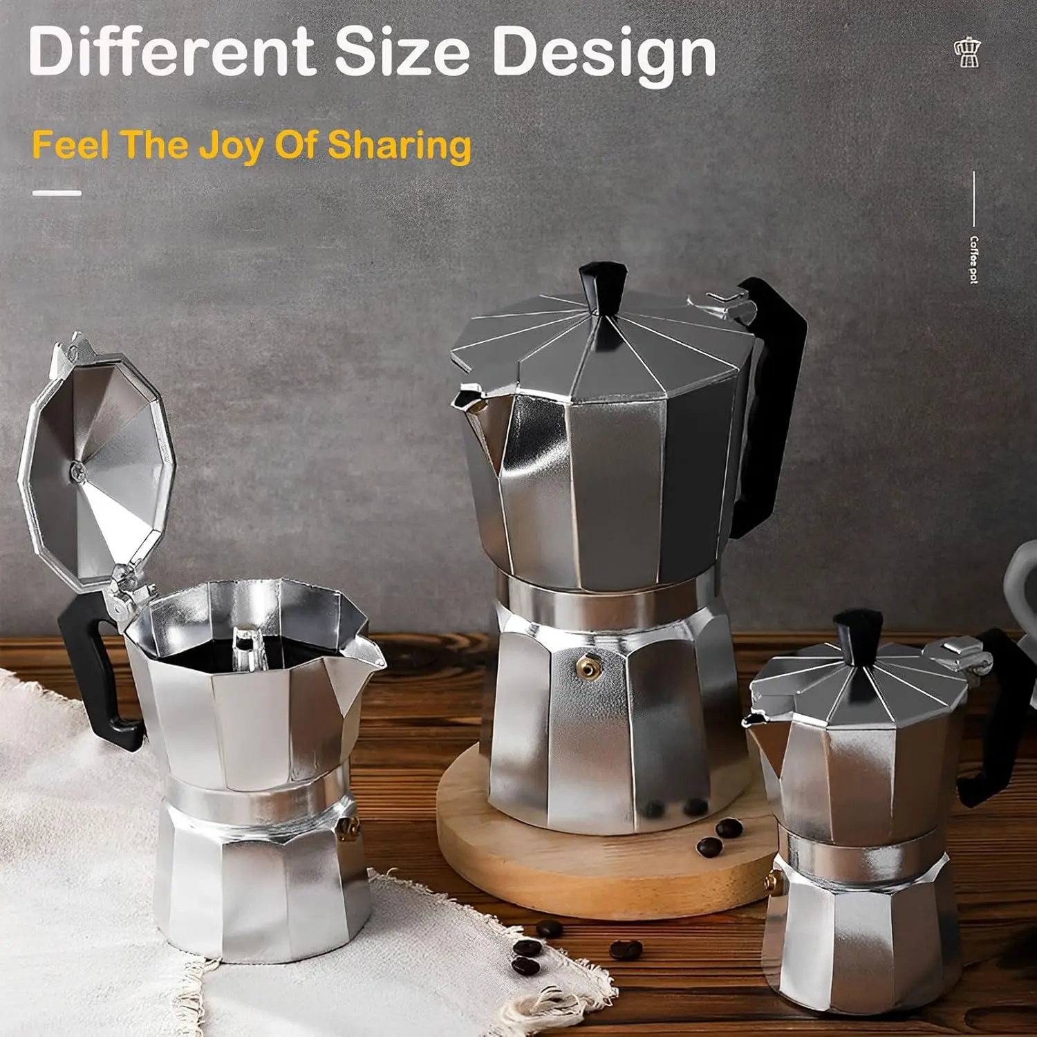 Moka Coffee Pot Aluminum Stovetop Espresso Maker New Italian Design Style High Quality Customized Personalized Custom